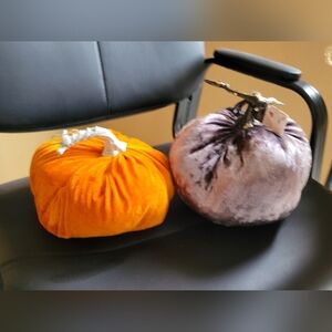 VictorianTrading Plush Velvet Pumpkins w/Lifelike Stems, VTC Orange & Purple